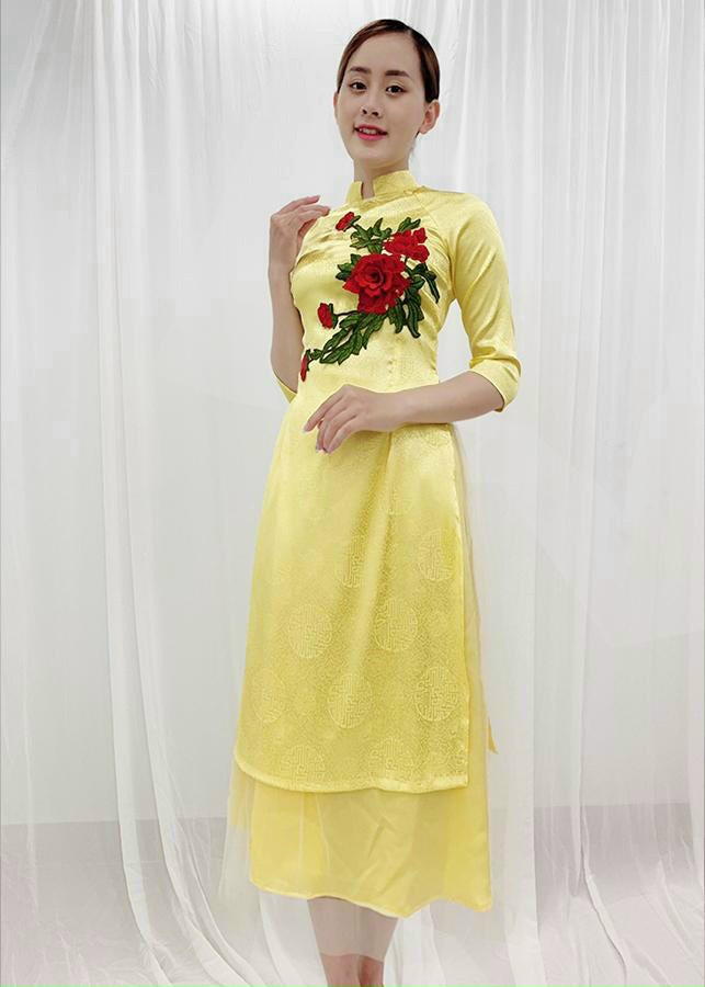 Set Áo Dài Cách Tân Thêu Hoa Mẫu Đơn - AV71